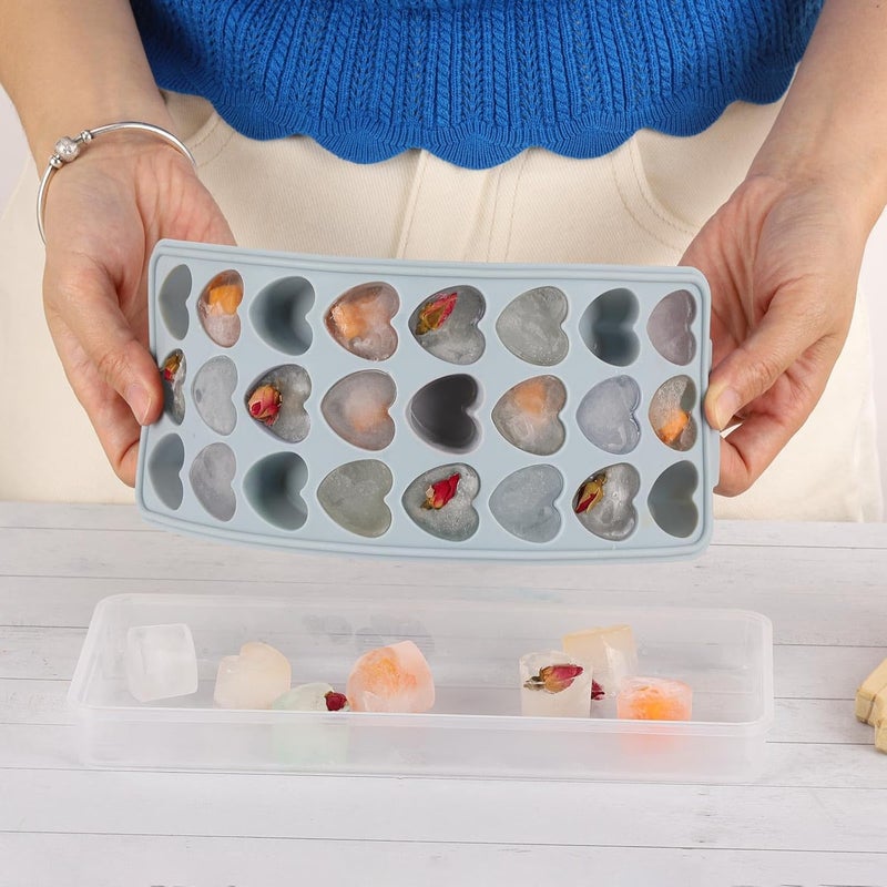 BTYMS Heart Shaped Ice Cube Trays with Lid and Bins, Silicone Chocolate Mold, Easy Release Ice Trays, 24-Cavity Heart Molds for Ice Cubes, Gelatine, Baking and Candy - Image 4