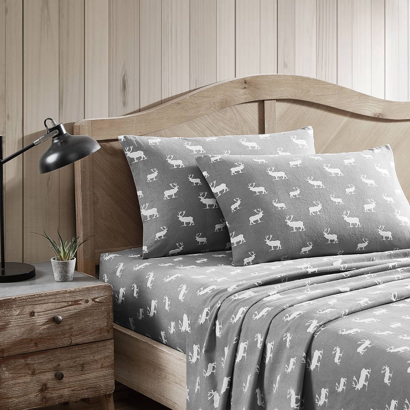 Eddie Bauer - Flannel Sheets Queen Size, Anti-Pilling & Wrinkle Resistant Cotton, Touchably Soft for All-Season Comfort - Bed Sheets with Matching Pillowcases & Fitted Sheet (Elk Grove Grey) - Image 2
