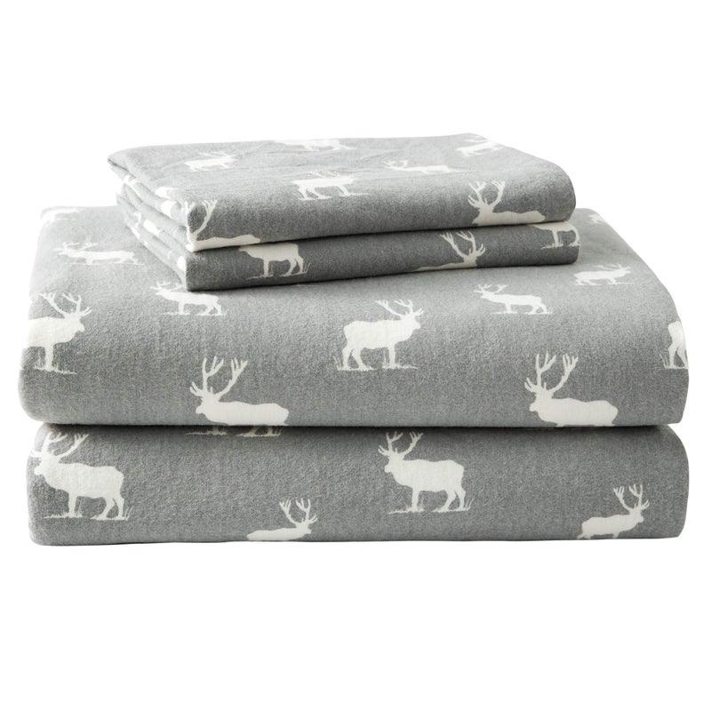 Eddie Bauer - Flannel Sheets Queen Size, Anti-Pilling & Wrinkle Resistant Cotton, Touchably Soft for All-Season Comfort - Bed Sheets with Matching Pillowcases & Fitted Sheet (Elk Grove Grey) - Image 1