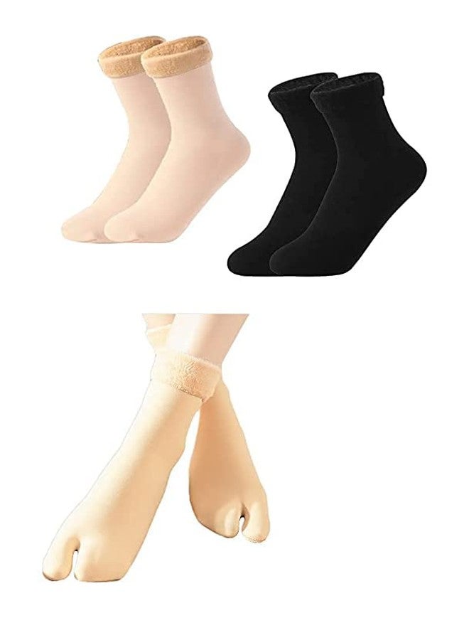 SMART VILLA TRADERS Black And Skinny Velvet Fleece Fur Winter Thermal Thumb Socks For Women, Men And Girls (Pack Of 1 Pairs) - Image 1