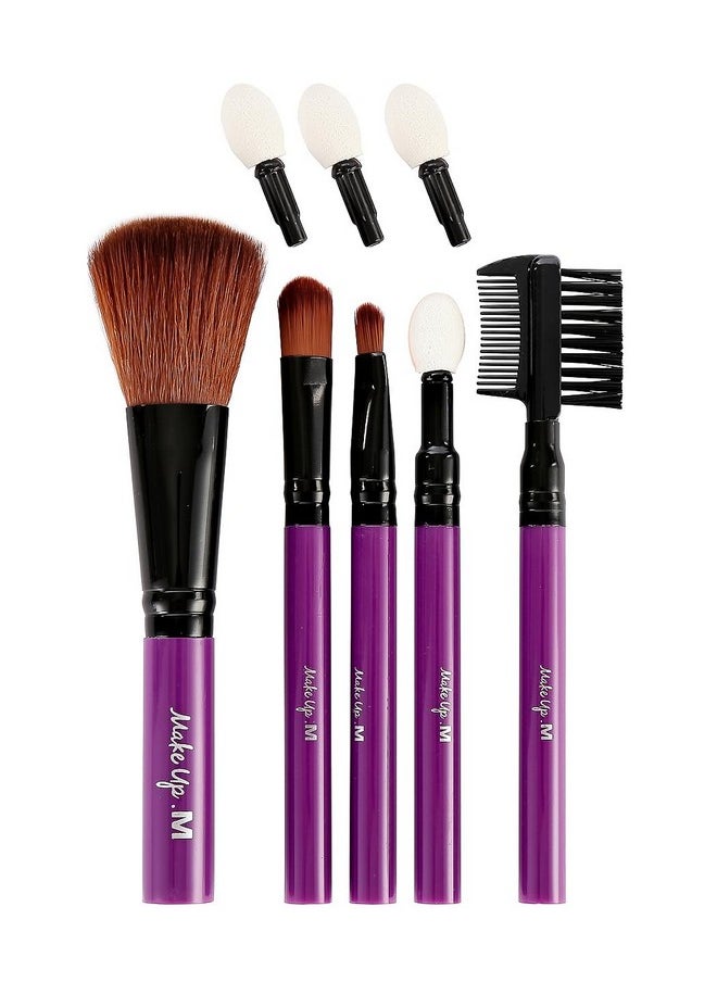 Miniso 5 Pcs Makeup Brushes + 3 Eyeshadow Applicator Tips Makeup Brush Set Purple  - Image 1