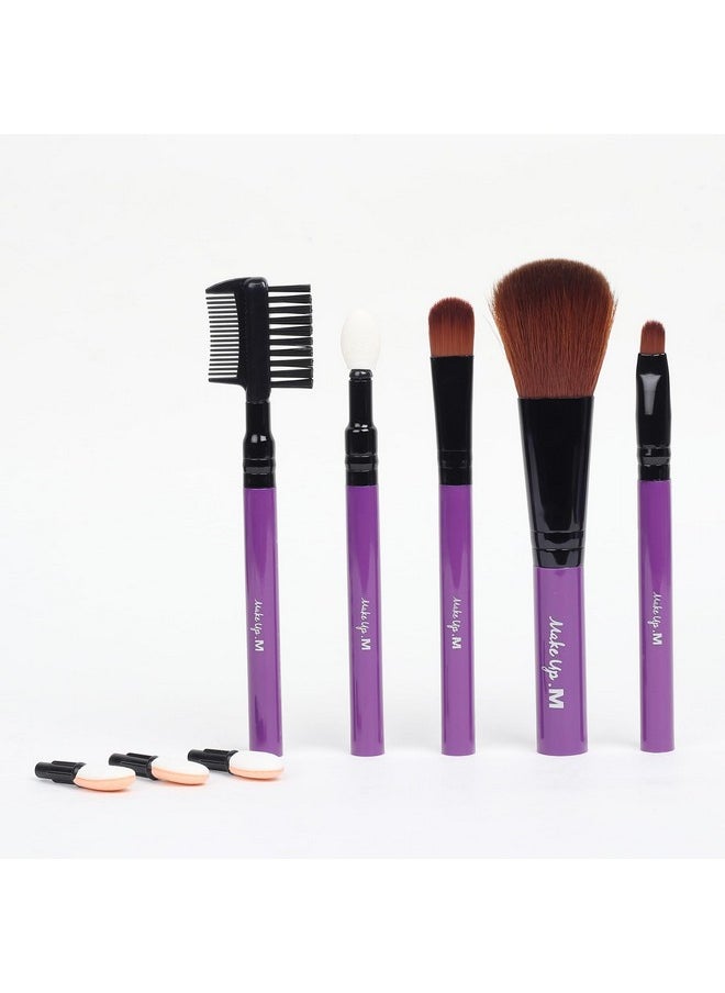 Miniso 5 Pcs Makeup Brushes + 3 Eyeshadow Applicator Tips Makeup Brush Set Purple  - Image 2
