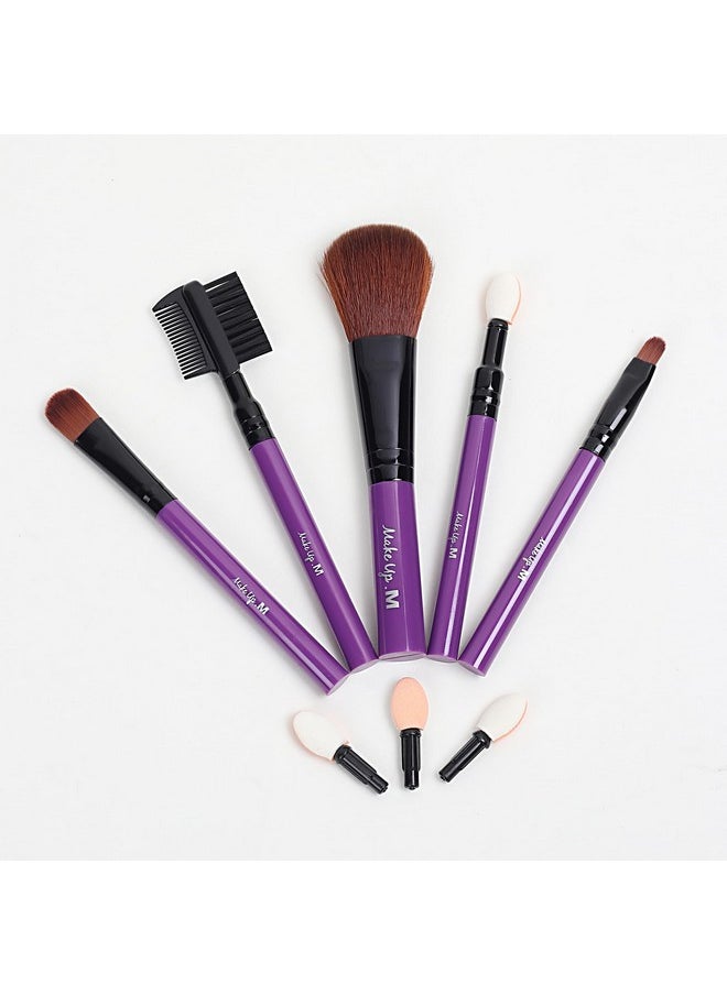 Miniso 5 Pcs Makeup Brushes + 3 Eyeshadow Applicator Tips Makeup Brush Set Purple  - Image 5