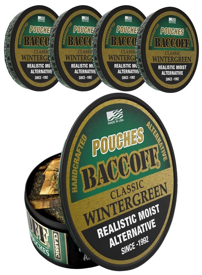 BACC OFF 5 Cans, BaccOff Wintergreen Pouches, Strong Wintergreen and Salty, Rich Flavors, 16 Pouches Per Can - Image 1