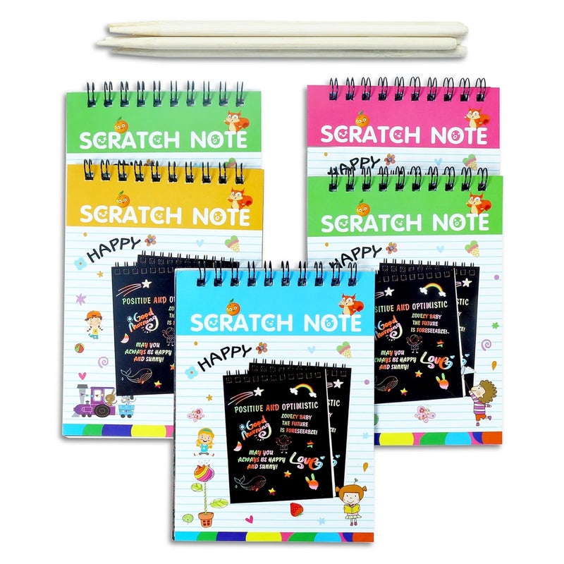 GLUN® ® Scratch Notepad with Magical Rainbow Color, Pencil Stick Notepad, Educational Toy for Kids Pack of 5 - Image 1