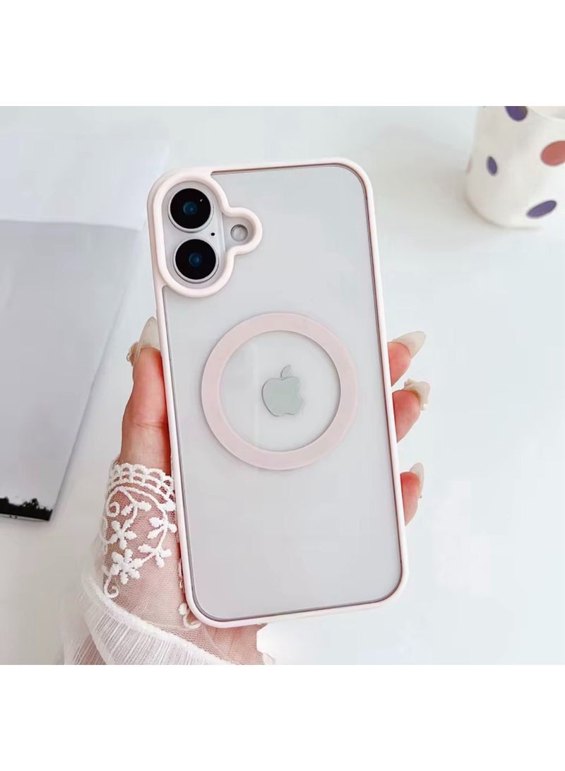 جراب مغناطيسي شفاف لهاتف iPhone 17، حماية عالية الجودة من السقوط مع شريط مقاوم للصدمات، جراب خلفي شفاف للهاتف | وردي