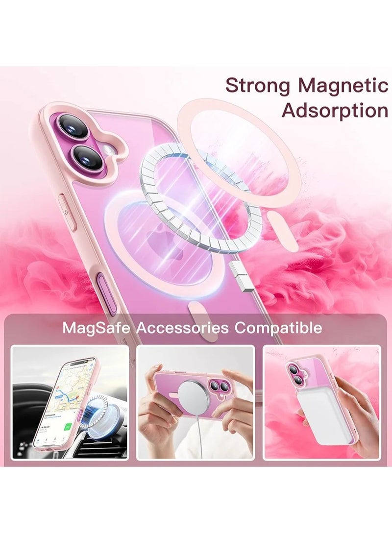 أكاليكس جراب مغناطيسي شفاف لهاتف iPhone 17، حماية عالية الجودة من السقوط مع شريط مقاوم للصدمات، جراب خلفي شفاف للهاتف | وردي - Image 3
