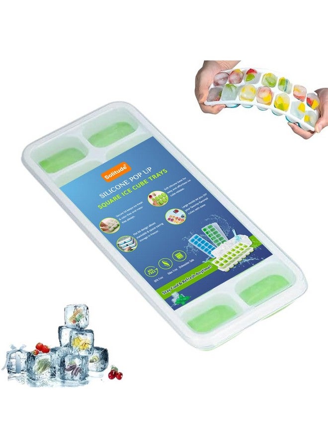 Solitude Silicone Pop Up Square Ice Cube Trays with 14 Cavities for Freezer with Lid Easy Release Flexible Bottom, Stackable, 100% BPA Free, Food Grade for Freezer, Cocktail - Image 1