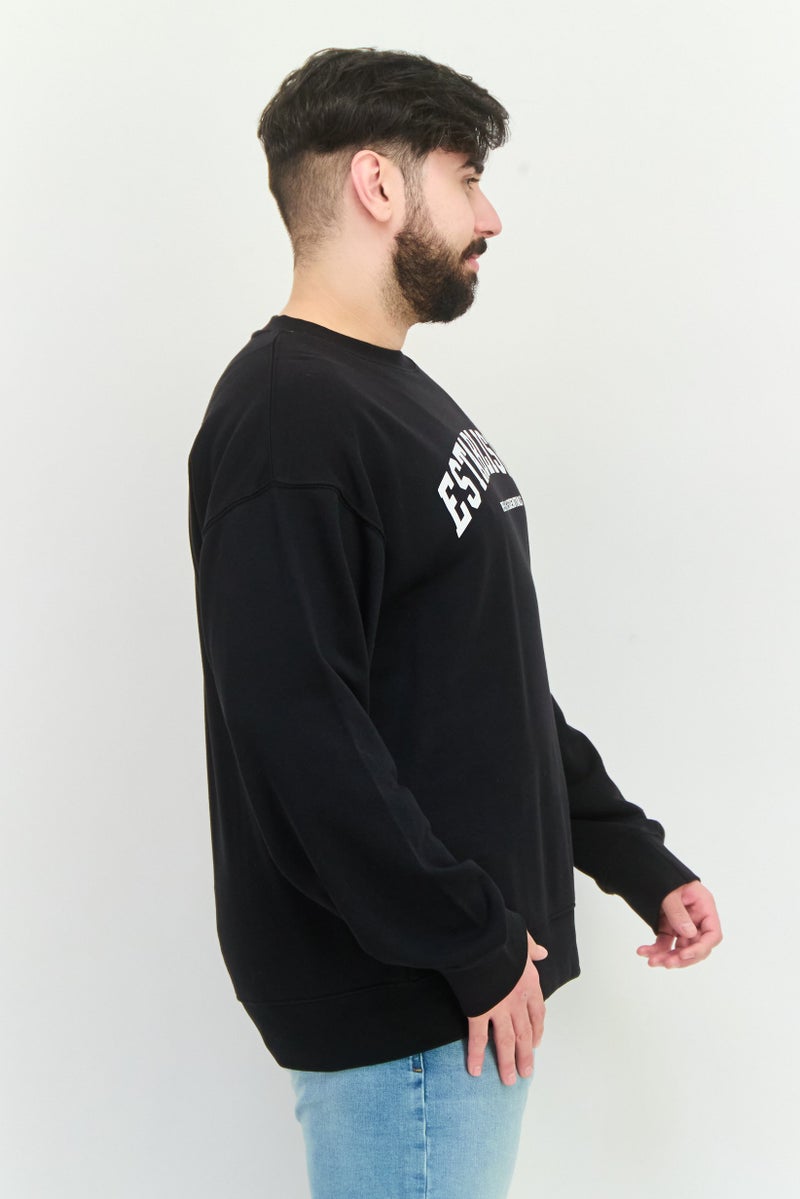 Established Redefining Essentials Men Crew Neck Long Sleeves Brand Logo Sweatshirt, Black - Image 3
