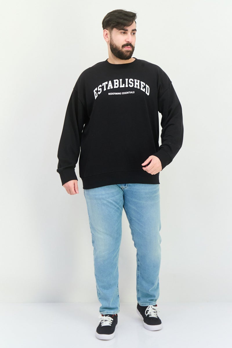 Established Redefining Essentials Men Crew Neck Long Sleeves Brand Logo Sweatshirt, Black - Image 2
