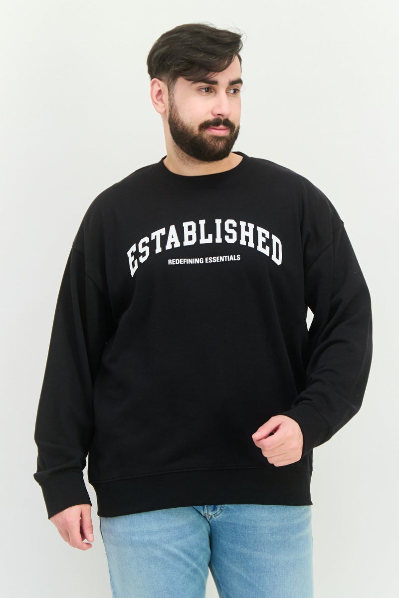 Established Redefining Essentials Men Crew Neck Long Sleeves Brand Logo Sweatshirt, Black - Image 1