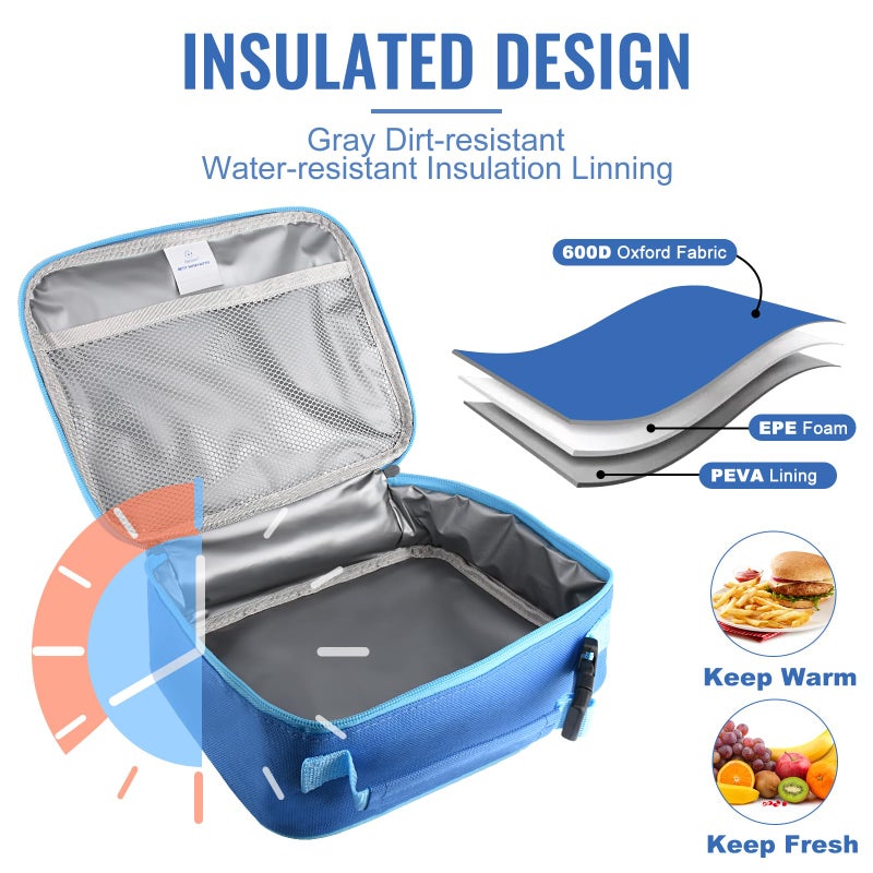 Genteen Lunch Box Kids,Insulated Lunch Bag Kids Boys Girls,Soft Bag Small Cooler Back to School Thermal Meal Tote Kit Lunch Box for School,Work,Outdoor (Blue) - Image 4