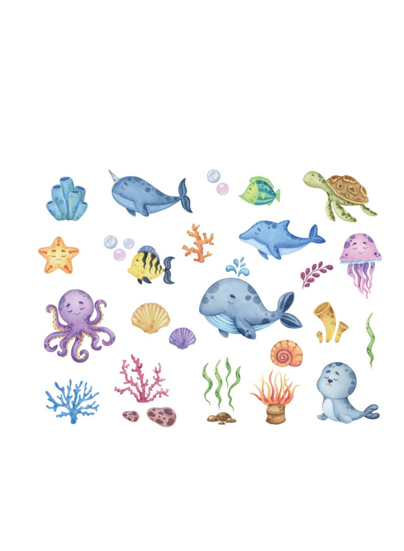 Bluejw Lovely Underwater World Marine Animals Wall Stickers Perfect For Kids' Bedrooms BathroomAnd Nurseries - Image 1