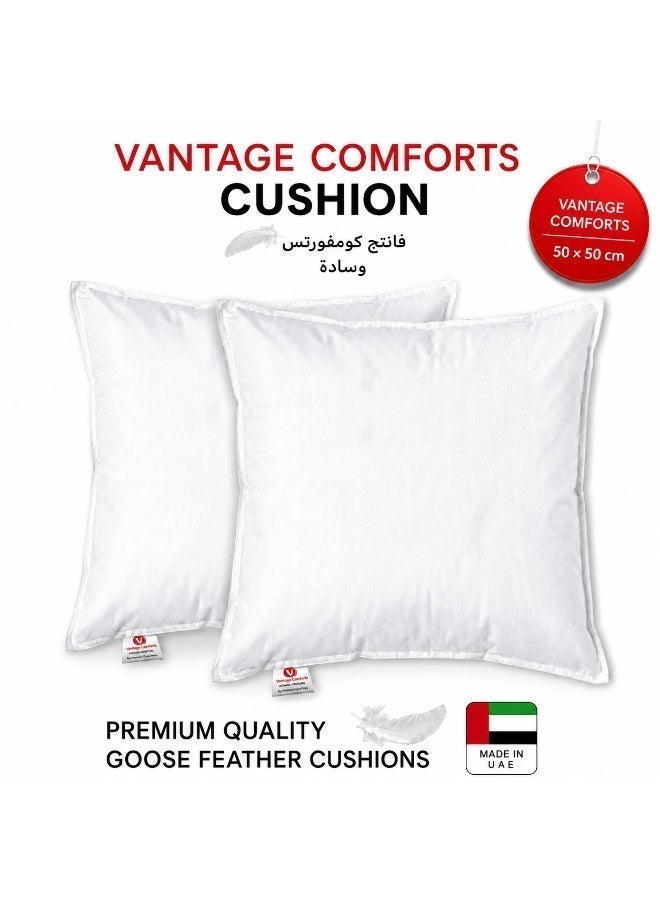 فانتاج كومفورتس وسادة حشو VANTAGE COMFORTS بريش الإوز والزغب – مقاس 50 × 50 سم | 90% ريش إوز طبيعي و10% زغب إوز | غطاء 100% قطن بكثافة 260 TC مقاوم لتسرب الريش | وسادة داخلية فاخرة ناعمة ومنفوشة للأرائك ووسائد الرمي والوسائد الزخرفية - Image 1