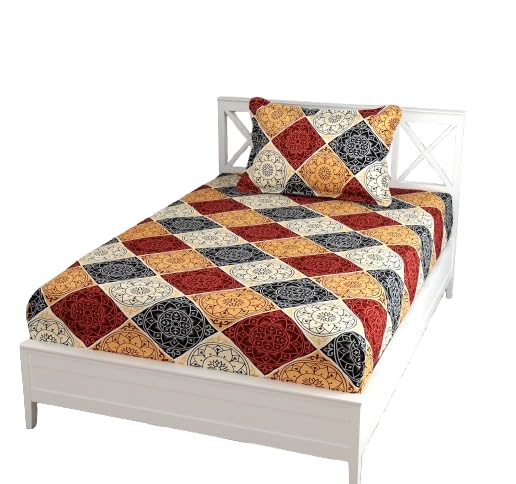 Premium Cotton Printed Single Bedsheet with One Pillow Cover for CoatDiwan 4x6 Bed 180 Tc 150x225 cm Greak  - Image 1