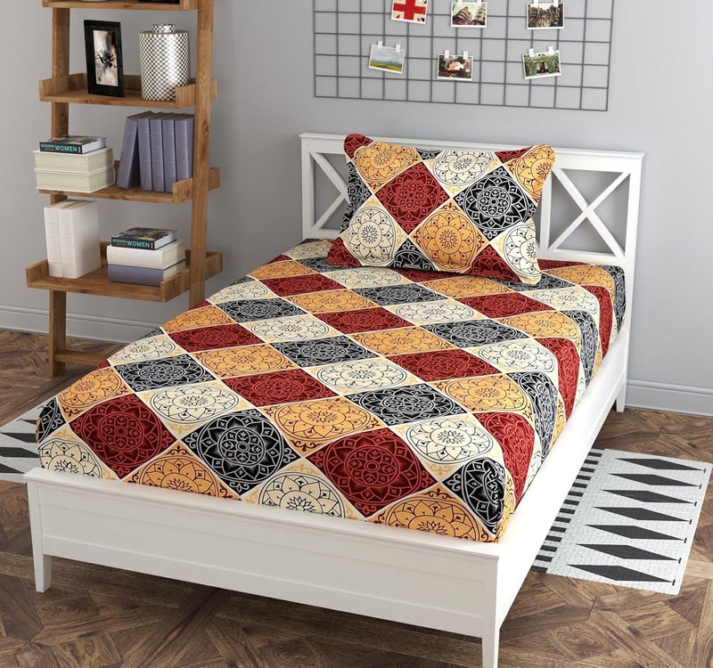 Premium Cotton Printed Single Bedsheet with One Pillow Cover for CoatDiwan 4x6 Bed 180 Tc 150x225 cm Greak  - Image 4