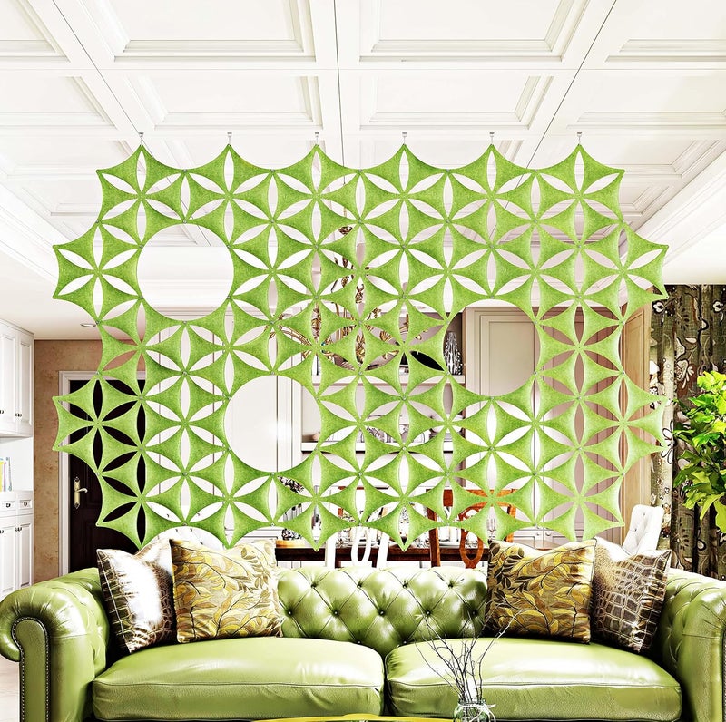 OSHIYINN 12 Pack 35.6 x 30.5 cm High Density Polyester Fiber Hanging 3D Wall Divider Panel Light Green - Image 2