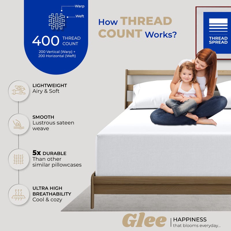 THREAD SPREAD 100% Cotton King Size Pillow Cases Set of 2 - Luxury 400 Thread Count Pillow Cases King Size (White), Soft Cooling Breathable & Durable Sateen Weave Hotel Quality Cotton Pillowcases - Image 2