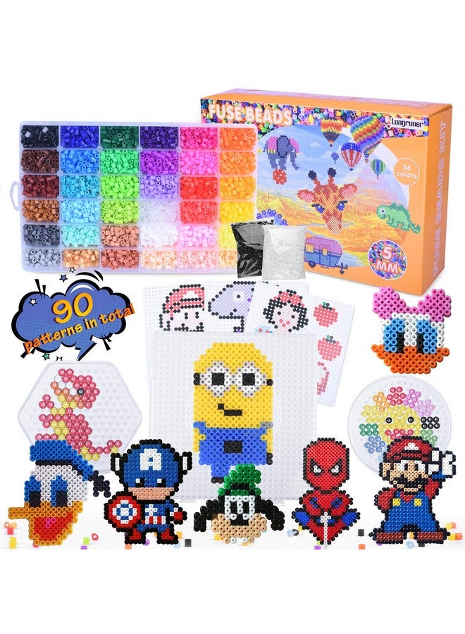لونجرنر مجموعة خرز فيوز من لونج رونر 10000، 36 لونًا، مقاس 5 مم، ألعاب فنية يدوية للأطفال مع 4 ألواح مثقبة، 60 ورقة بنمط 30، 10000 قطعة - Image 1