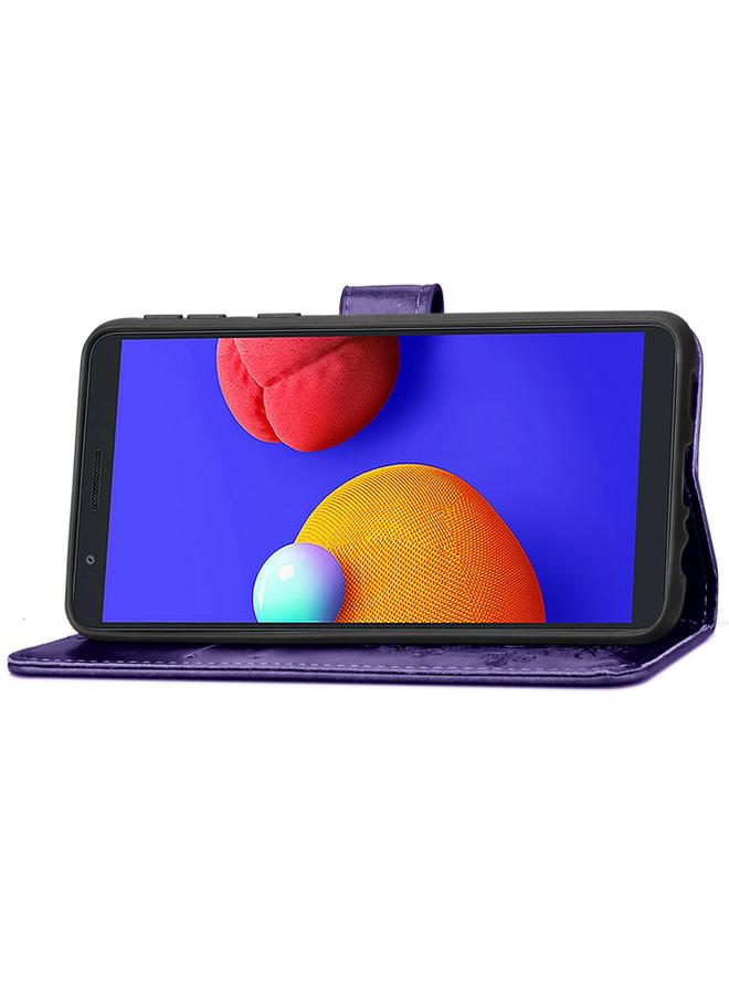 اس-توب جراب لهاتف Samsung Galaxy A01 Core، جراب جلدي منقوش بأربع أوراق لحماية الهاتف المحمول مع حبل وفتحة للبطاقات ومحفظة وحامل - Image 4