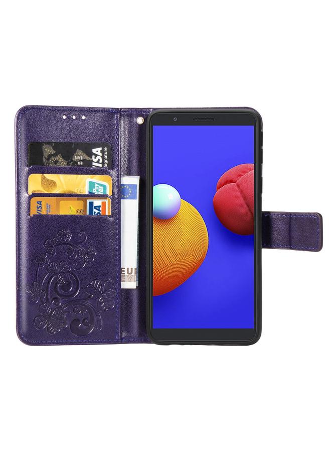 اس-توب جراب لهاتف Samsung Galaxy A01 Core، جراب جلدي منقوش بأربع أوراق لحماية الهاتف المحمول مع حبل وفتحة للبطاقات ومحفظة وحامل - Image 3