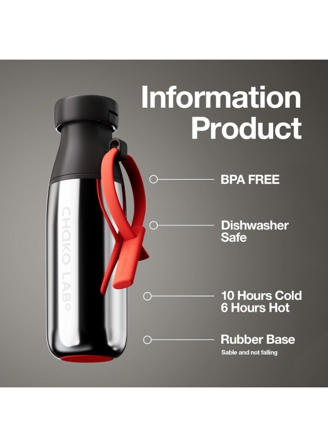 CHAKO LAB Insulated Stainless Steel Water Bottle with Strap | BPA-Free Leak Proof | 17oz Bottle with Spout Lid & Straw - Image 3