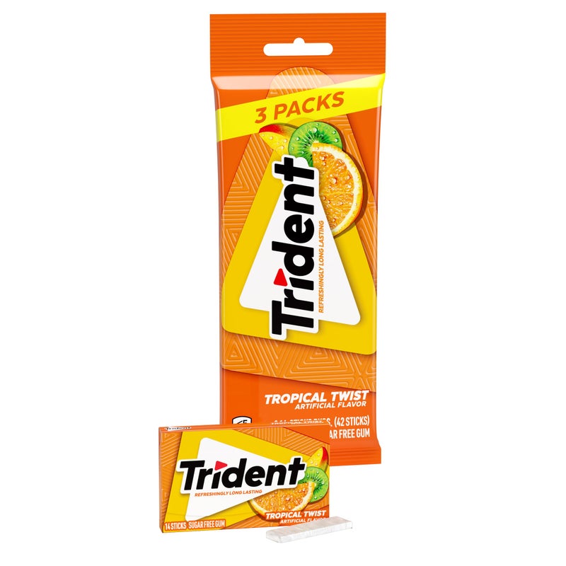 Trident ترايدنت تروبيكال تويست علكة خالية من السكر 3 عبوات من 14 قطعة 42 قطعة إجمالية - Image 3