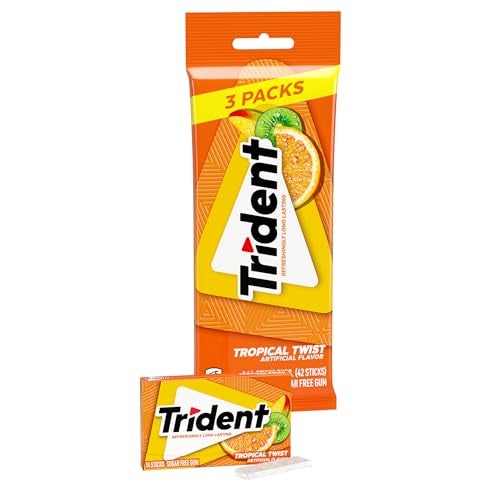 Trident ترايدنت تروبيكال تويست علكة خالية من السكر 3 عبوات من 14 قطعة 42 قطعة إجمالية - Image 1