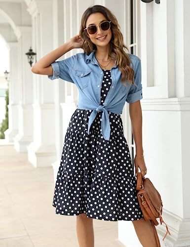 PUWEI Women's Denim Shirts Casual Button Up 3/4 Sleeve Tie Front Jean Crop Tops (1699-LightBlue-XL) - Image 2