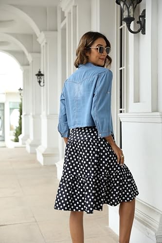 PUWEI Women's Denim Shirts Casual Button Up 3/4 Sleeve Tie Front Jean Crop Tops (1699-LightBlue-XL) - Image 4