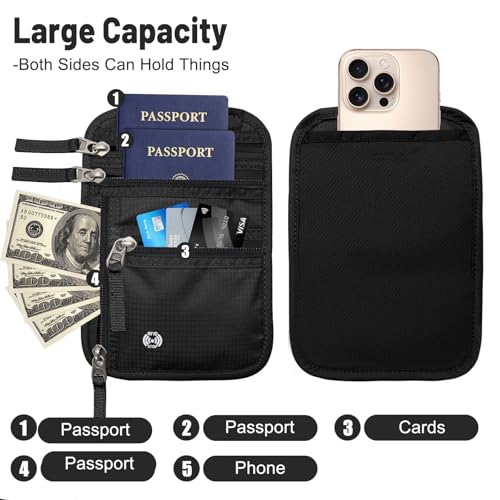 Sizobi Neck Wallet for Traveling Women Men, RFID Blocking Nylon Passport Holder Travel Pouch, Family Travel Document Organizer Passport Wallets,International Travel Must Haves Travel Accessories - Image 3