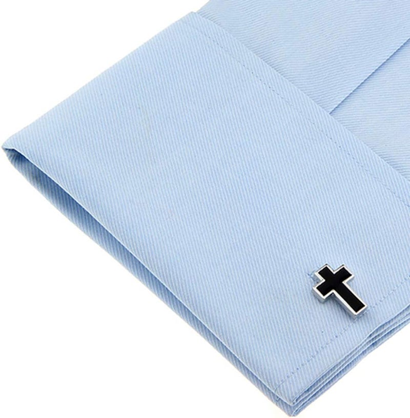 Vcufflinks Cross BLK Cufflinks Christian Pair of Black Cuff Links - Image 3