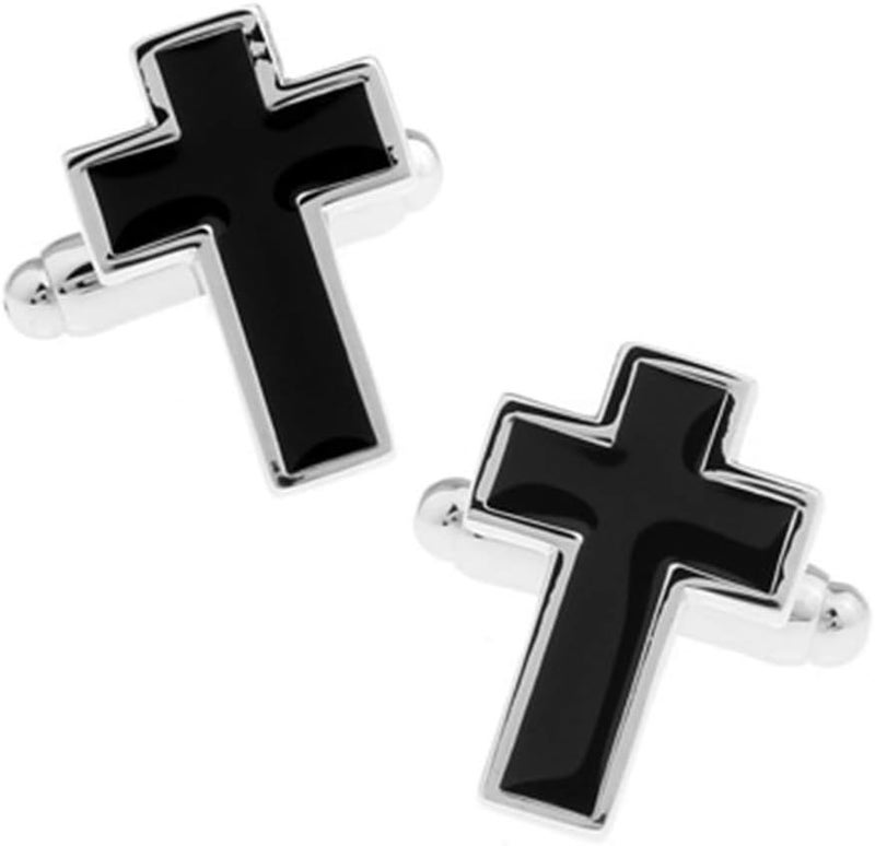 Vcufflinks Cross BLK Cufflinks Christian Pair of Black Cuff Links - Image 2