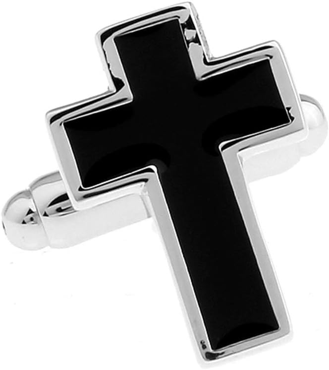 Vcufflinks Cross BLK Cufflinks Christian Pair of Black Cuff Links - Image 1