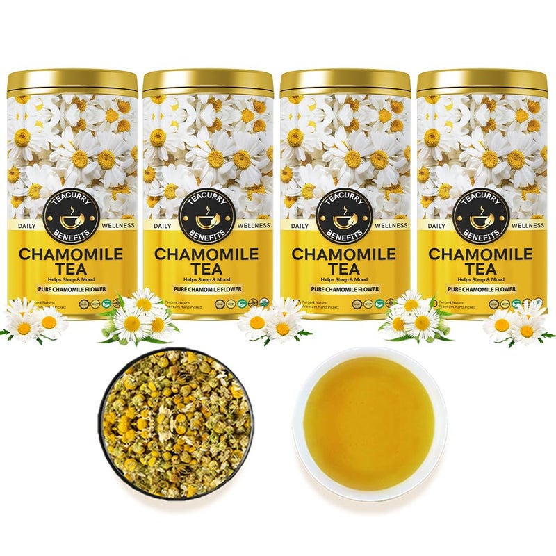 Teacurry Chamomile Tea (80 Grams) - Pure, Handpicked Chamomile Flowers for Skin and Better Sleep - 100% Pure and Natural Chamomile Flowers - Image 1
