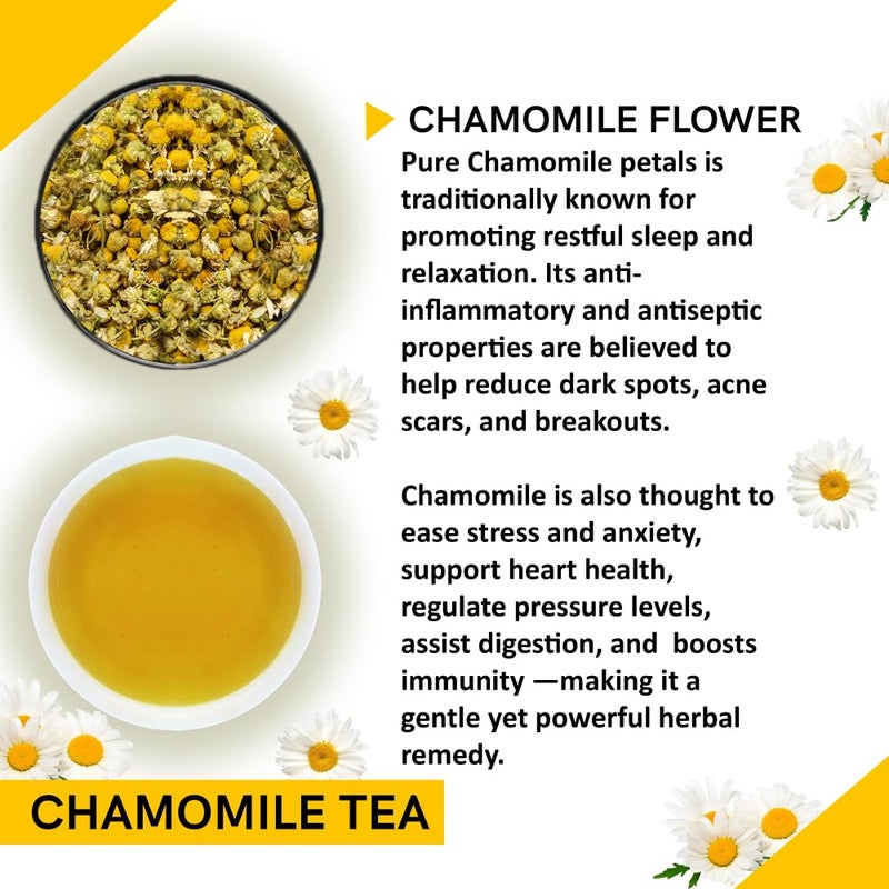 Teacurry Chamomile Tea (80 Grams) - Pure, Handpicked Chamomile Flowers for Skin and Better Sleep - 100% Pure and Natural Chamomile Flowers - Image 2