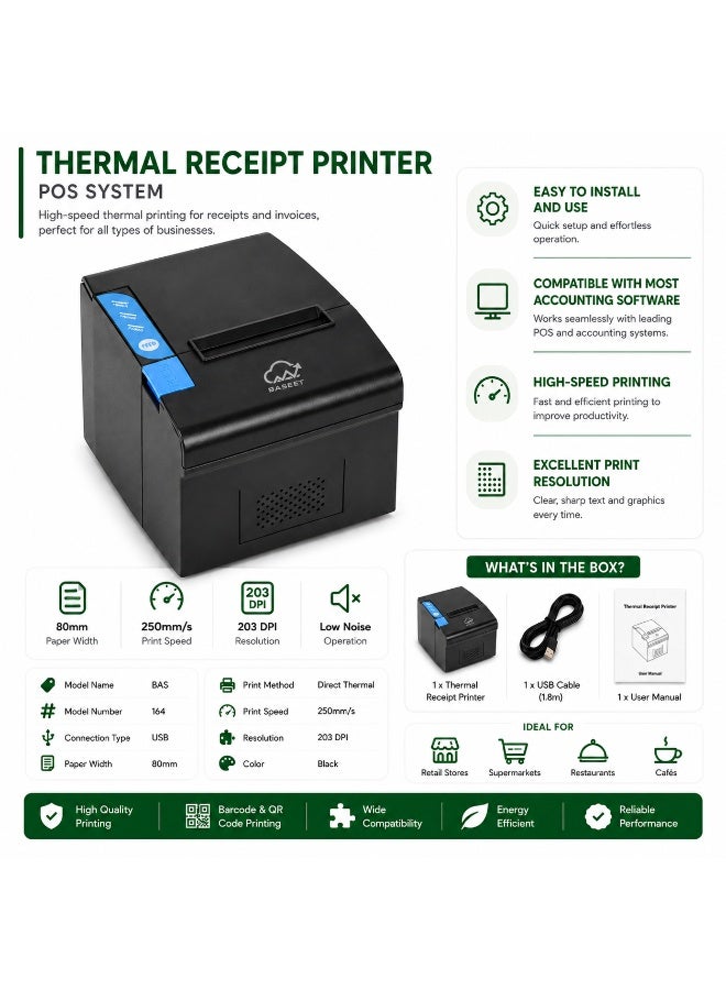 BASEET BAS-164 USB Thermal Printer – Compact POS Receipt Printing Solution - Image 3