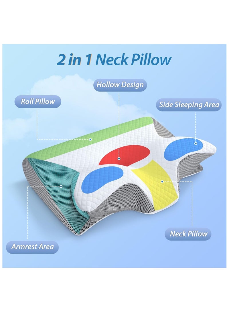 Memory Foam Cervical Pillow, 2 in 1 Ergonomic Contour Orthopedic Pillow for Neck Pain, Contoured Support Pillows for Side Back Stomach Sleepers  - Image 2