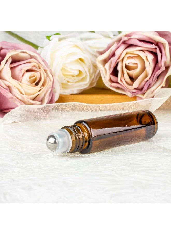 6 PCS Amber 10 Ml Perfume Bottles, Empty Glass Roll on Bottles with Stainless Steel Roller Balls 5 Ml Dropper Included Roll on Bottles Roller Balls for Essential Oils - Image 5