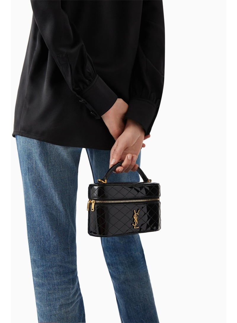 YSL Classic Style Quilted Mini Vanity Bag – Luxury Patent Leather Crossbody Shoulder Handbag for Women – Compact Travel Makeup Bag with Top Handle & Adjustable Strap - Image 4