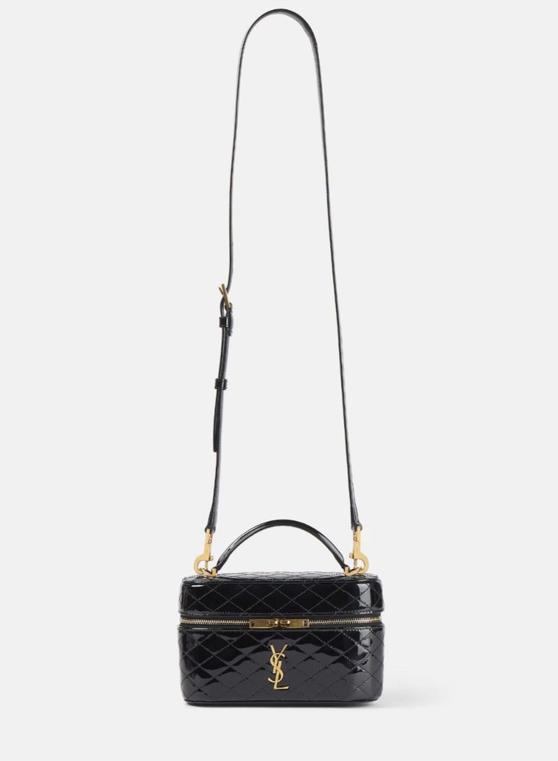 YSL Classic Style Quilted Mini Vanity Bag – Luxury Patent Leather Crossbody Shoulder Handbag for Women – Compact Travel Makeup Bag with Top Handle & Adjustable Strap - Image 3