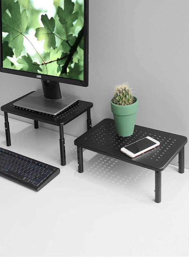 Bracwiser Monitor Stand Riser,3 Level Height Adjustable Desktop monitor stand for Computer, Laptop, Printer, Notebook with Vented Metal Platform 370X235MM MST003-2,2 Packs,Black - Image 2