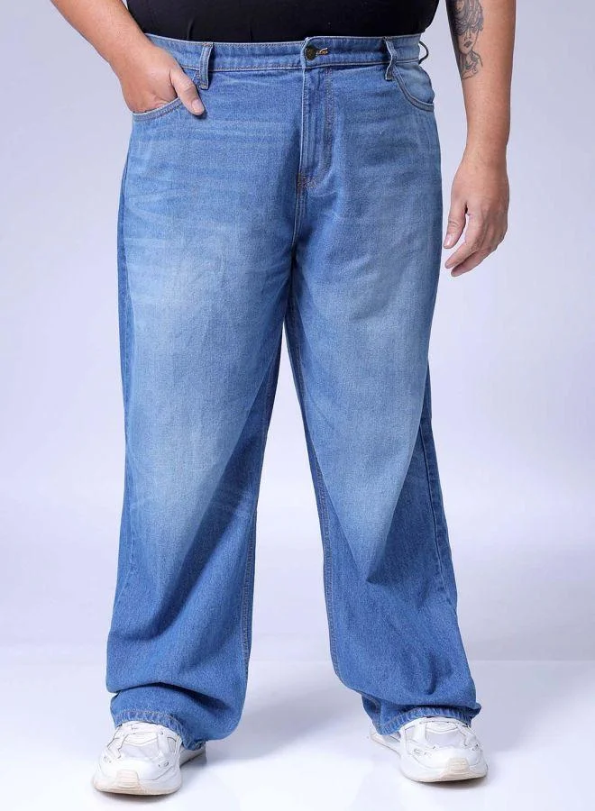 Men Plus Size Baggy Fit Solid Mid-Rise Jeans