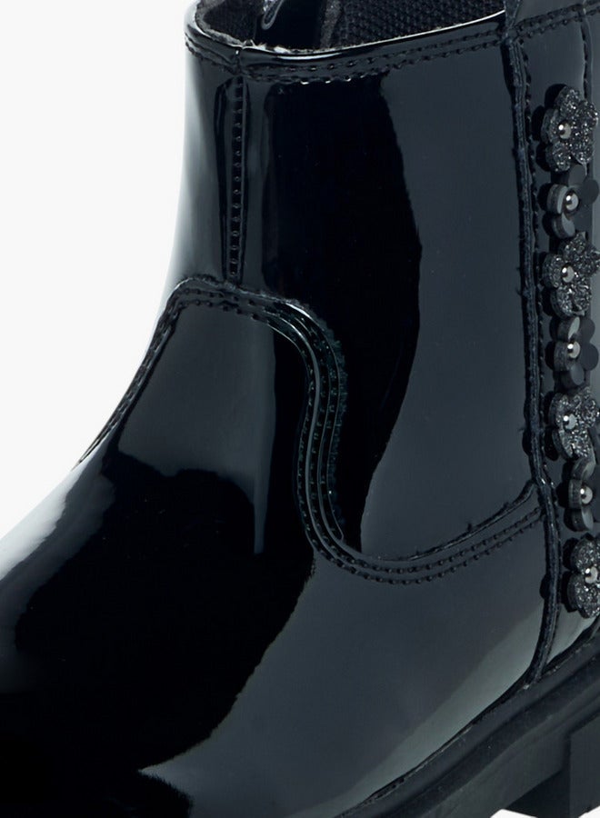 JUNIORS Floral Accent Ankle Boots with Zip Closure - Image 4