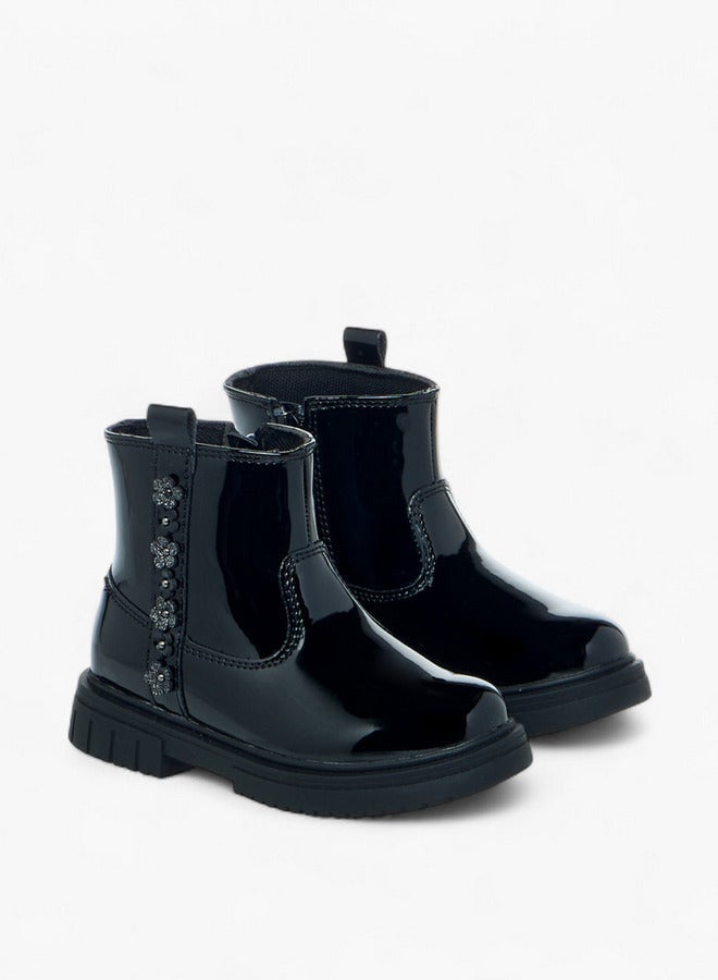 JUNIORS Floral Accent Ankle Boots with Zip Closure - Image 3
