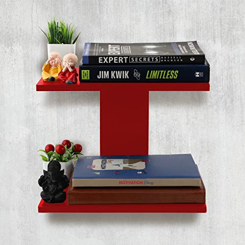 Skafa Wood 37x20x24 Cm Wall Mounted Shelf (MDF, Red) (Red) - Image 2