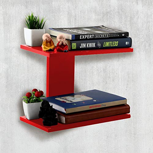 Skafa Wood 37x20x24 Cm Wall Mounted Shelf (MDF, Red) (Red) - Image 1