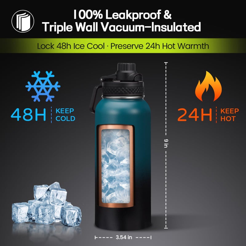 ICIOI Insulated Water Bottle 32 oz - with Straw & Auto Spout Lid  Bottle Sleeve with Strap  Paracord Handle  32oz Flask Purple Metal Water Canteen  Stainless Steel Water Jug for Sports Gym Woman Girls - Image 2
