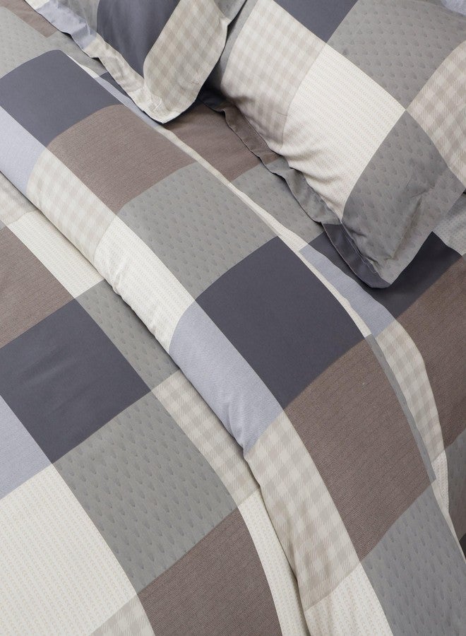 Malako Sion Beige and Blue Checks King Size Bedsheet with 2 Pillow Covers - Image 2