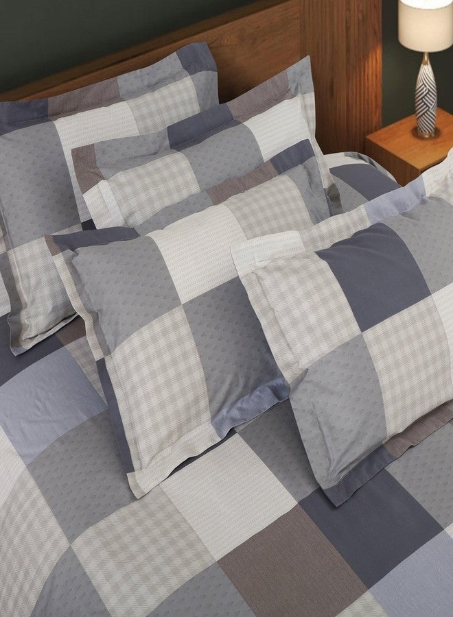 Malako Sion Beige and Blue Checks King Size Bedsheet with 2 Pillow Covers - Image 3